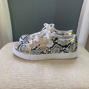 Snakeskin And Gold Metallic White Sneakers